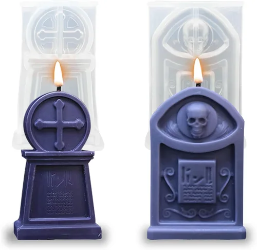 Miniatura 9 de 2 piezas de molde de vela de calabaza molde de silicona de resina de Halloween para bricolaje velas de aromaterapia cera yeso polímero arcilla