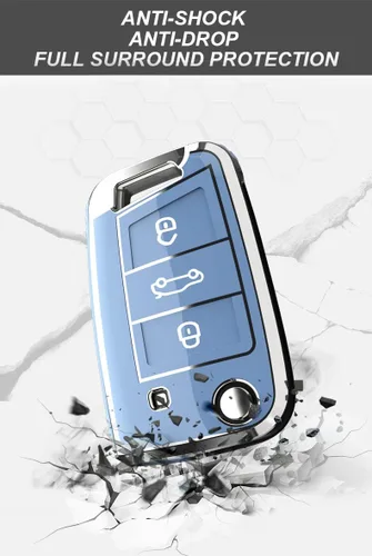 Miniatura 6 de ontto Funda para control remoto de automóvil de 3 botones para Volkswagen con tapa abatible para Skoda Kodiaq Karoq Bolsa de llaves Premium TPU