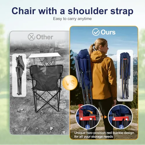 Miniatura 9 de LET'S CAMP Sillas de campamento de gran tamaño de 29.52 pulgadas, respaldo alto, silla de césped resistente, soporta 500 libras, silla plegable