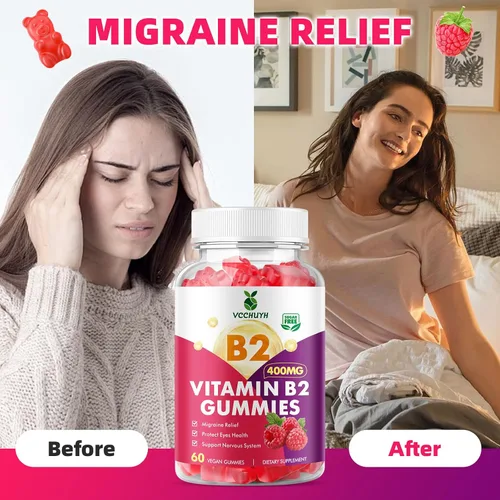 Miniatura 4 de Gomitas de vitamina B2 para niños y adultos, VIT B2 Riboflavina 400 mg Suplemento con magnesio para aliviar la migraña y apoyar el sistema nervioso
