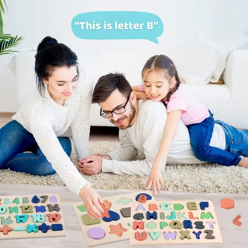 Miniatura 2 de Rompecabezas de madera para niños pequeños, rompecabezas de madera con forma de números del alfabeto, juguetes de aprendizaje para niños de 3, 4, 5