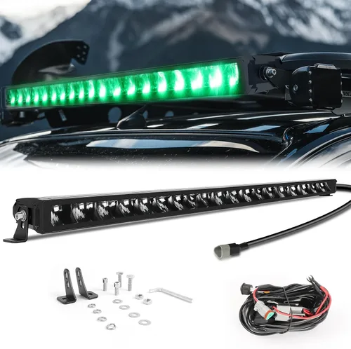 Miniatura 7 de Barra de luz LED sin remaches de 20 pulgadas con DRL verde, luz de conducción todoterreno, hasta 15,000 lúmenes, luz blanca de 6000 K, 1500 pies