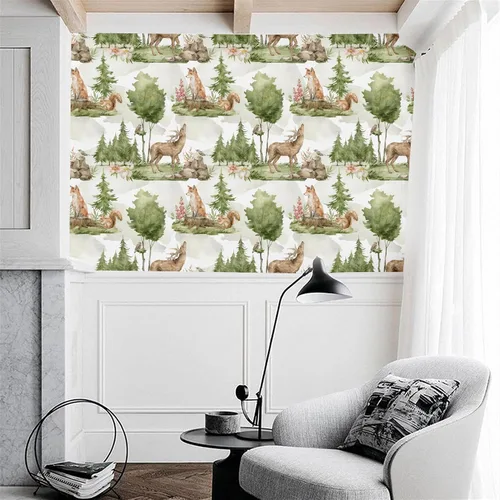 Miniatura 3 de Blooming Wall DPY25-5 - Papel tapiz autoadhesivo removible con diseño de animales en bosques verdes