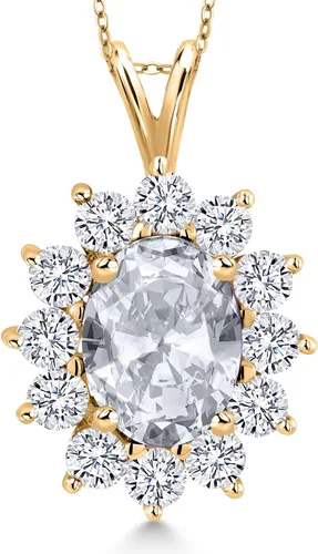 Miniatura 158 de Gem Stone King Collar con piedra natal ovalada de plata chapada en oro amarillo de 18 quilates, ovalado de 0.315 x 0.236 in, collares con colgante