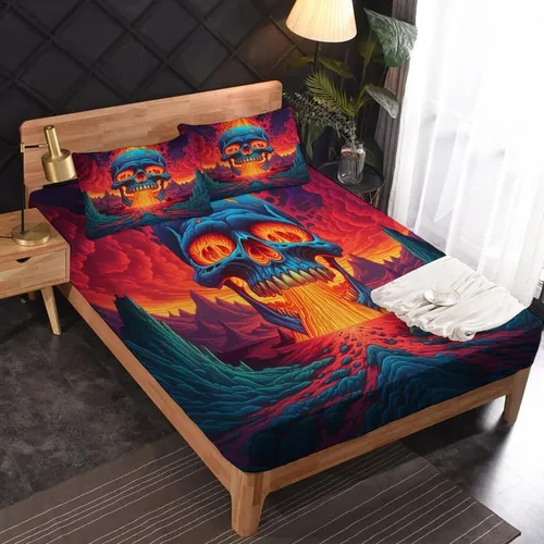 Miniatura 2 de Juego de sábanas de calavera tamaño individual, sábanas de microfibra suave con bolsillo profundo, sábanas y fundas de almohada estampadas sin