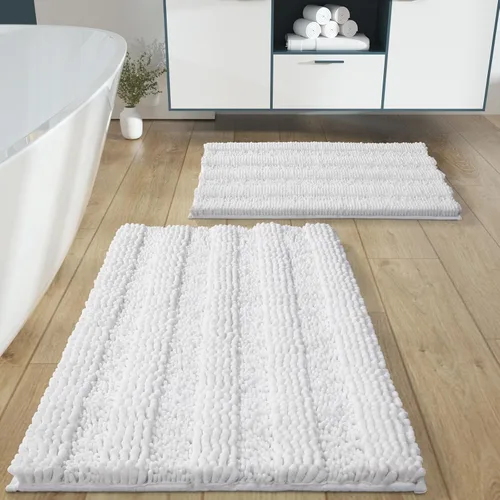 Miniatura 21 de Yimobra Juego de 2 alfombras de baño de felpilla suave y absorbente y alfombra para inodoro en forma de U, antideslizante, lavable a máquina