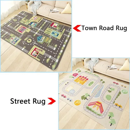 Miniatura 6 de Alfombra de juegos para niños para autos de juguete y tren, alfombra de área de juegos con respaldo de goma, divertida alfombra decorativa, regalo