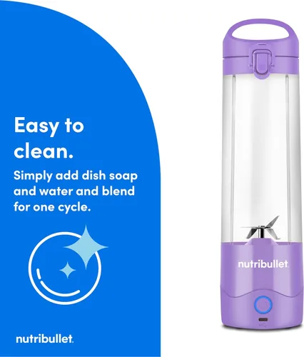 Miniatura 6 de nutribullet Licuadora portátil, inalámbrica, recipiente de 20 onzas, licuadora personal, USB-C recargable, morado claro, NBPB50100LP Púrpura claro