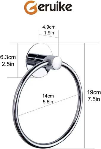Miniatura 4 de Anillo de toalla adhesivo autoadhesivo para toalla de mano, de acero inoxidable, soporte para toalla de baño, soporte de pared Hh-r1111