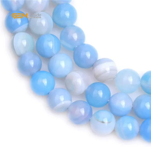 Miniatura 4 de GEM-Inside - Cuentas redondas de ágata de ónix azul claro natural de 0.394 pulgadas (0.394 in) con agujero grande para hacer joyas, suministros