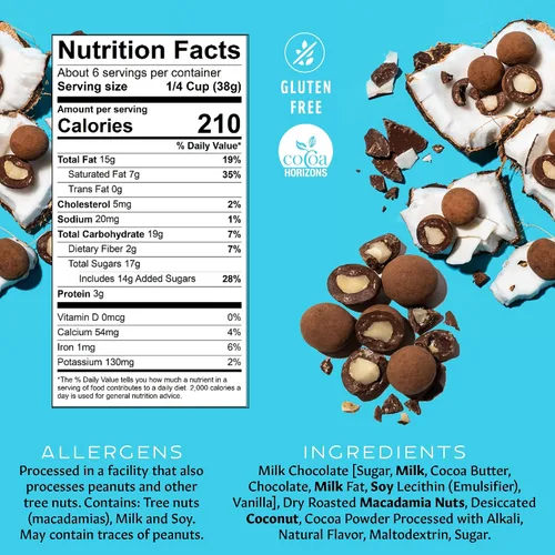 Miniatura 2 de Mauna Loa Nueces de macadamia cubiertas de chocolate premium, chocolate con leche y coco, bolsa de 7 onzas (paquete de 1)