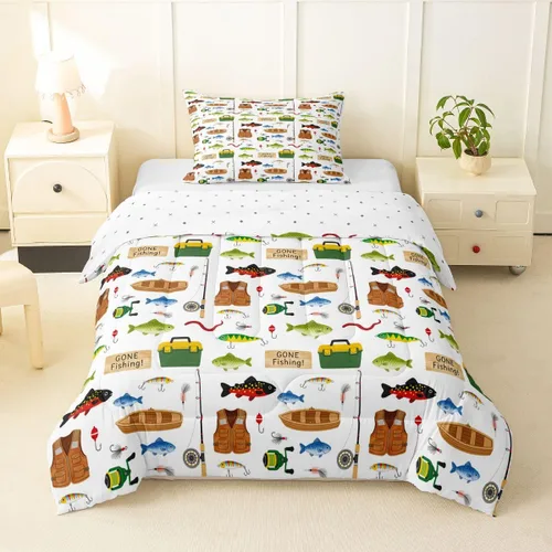 Miniatura 30 de Erosebridal Juego de edredón de tiburón, tamaño individual, juego de ropa de cama de vida oceánica para niños y niñas, color verde azulado