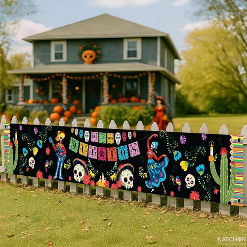 Miniatura 4 de KatchOn, Cartel del Día de los Muertos para el patio, extragrande, 120 x 20 pulgadas, pancarta mexicana de Halloween para decoraciones del Día