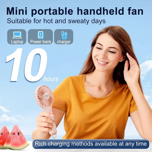 Miniatura 5 de QQT Mini Ventilador de Mano, Pequeño Enfriador Personal con 3 Velocidades, Portátil a Batería, Secador de Pestañas de Maquillaje Recargable por USB