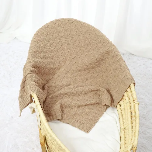 Miniatura 4 de LAWKUL Mantas de bebé con cable de punto, manta suave y aireada para recién nacidos, bebé, para envolver, beige neutro, para cuna, cochecito, 40"x30