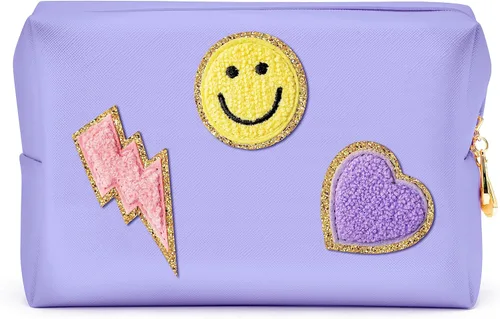 Miniatura 8 de LieToi Preppy Patch - Bolsa pequeña de cosméticos para artículos de tocador, de piel sintética, impermeable, portátil, bolsa organizadora de viaje