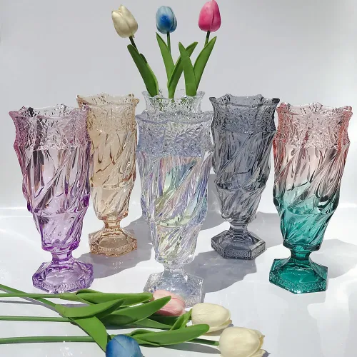 Miniatura 6 de Florero de cristal de 2.4 libras 9.5 pulgadas, estilo bohemio, para centros de mesa, boda, decoración del hogar florero de cristal (brillante)