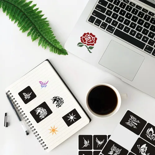 Miniatura 6 de Plantillas temporales de tatuaje reutilizables para mujeres y niñas, kit de plantillas de tatuaje de henna, plantillas temporales de tatuaje
