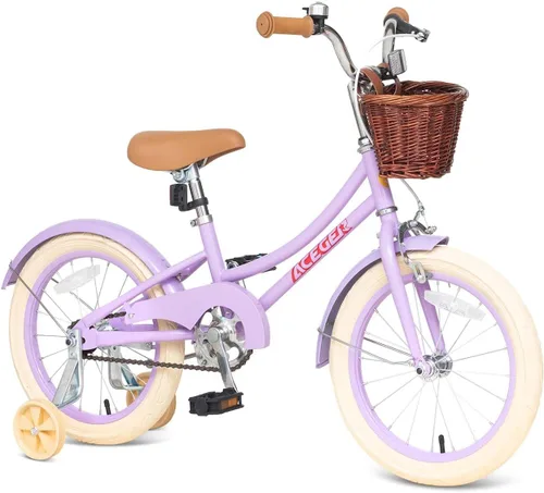 Miniatura 9 de ACEGER Bicicleta para niñas con canasta, bicicleta para niños de 3 a 13 años, incluye freno de contrapedal y freno de pinza, 14, 16, 18 pulgadas