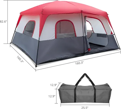 Miniatura 2 de Tienda grande para 14 personas, 169.3 * 169.3 * 82.7 in poliéster tela de fibra de vidrio postes puede acomodar 14 personas tienda de campaña rojo