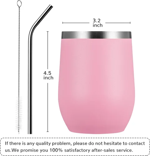 Miniatura 3 de MEWAY - Juego de 12 vasos de vino de 12 onzas con tapa, vasos de viaje de acero inoxidable con aislamiento al vacío de doble pared, sin tallo