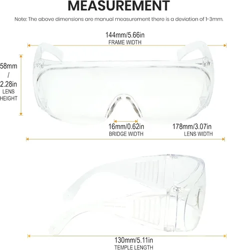 Miniatura 5 de Calabria 1003 Gafas de seguridad grandes que se ajustan sobre anteojos graduados Fitover para hombres y mujeres, envolventes, tintadas, Transparente