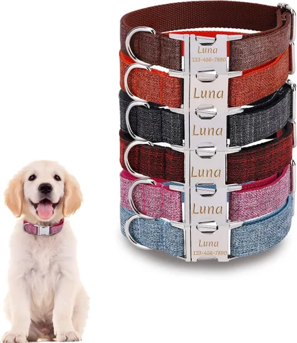 Miniatura 13 de Collar de perro personalizado con placa de nombre, ajustable resistente nailon personalizable collar de identificación grabado con hebilla de metal