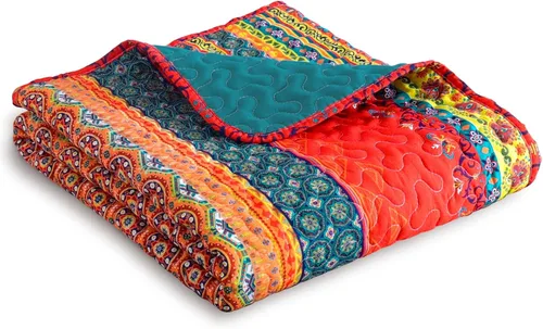 Miniatura 5 de Lujo Reversible 100% algodón clásico Boho a rayas a cuadros Cobija 60 x 50 pulgadas se puede lavar a máquina y secar en secadora, Algodón, Patrón 3