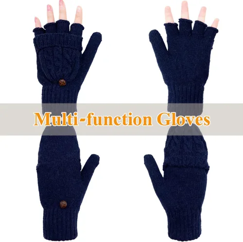 Miniatura 97 de Beurlike Guantes de invierno para mujer, de lana cálida, a prueba de viento, convertibles, sin dedos