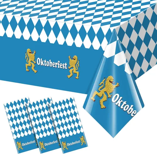 Miniatura 11 de 1 Pack Bavarian Oktoberfest Disposable Tablecloth Decorations, Plastic Rectangle Blue and White Bavarian Flag Check Table Cover, Oktoberfest