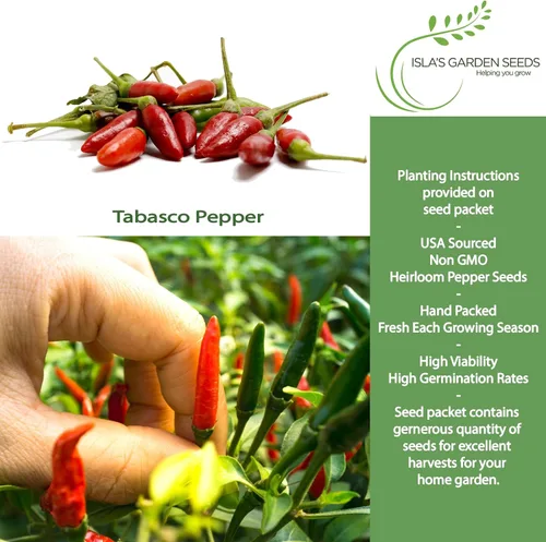 Miniatura 2 de Semillas de chile rojo vivo "Tabasco" para plantar, más de 50 semillas tradicionales por paquete, semillas de jardín de Isla