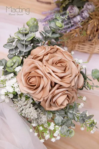 Miniatura 2 de MACTING - 30 piezas de rosas artificiales con tallo, flores de espuma falsas para ramos de boda DIY, centros de mesa, decoración de fiesta, baby