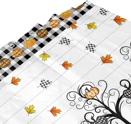Miniatura 3 de GOOESING Cortinas de ducha de calabaza a cuadros otoñales, calabazas de otoño, hojas de arce, cortina de baño impermeable para baño, juego