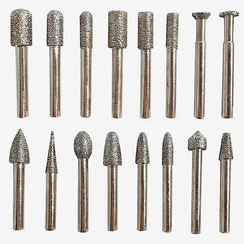 Juego de 20 rebabas de molienda con vástago de 1/4 pulgadas, 60 puntos montados en diamante de grano, brocas de tallado, cabezal de molienda para