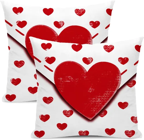 Miniatura 23 de AEIOAE - Juego de 2 fundas de almohada de San Valentín, de 16 x 16 pulgadas, rojo, con diseño de corazón de amor, fundas de almohada decorativas