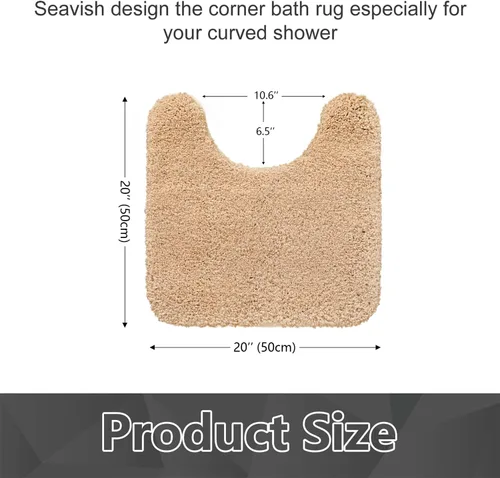 Miniatura 2 de Seavish Alfombra de baño de contorno beige de lujo, alfombras de baño peludas de 19.6 x 19.6 pulgadas, antideslizante, eficiente, absorbente