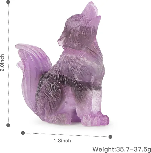 Miniatura 6 de Figura decorativa de lobo de cola grande de amatista de 2.0 pulgadas, piedras curativas, escultura tallada, adornos de lobo de cristal con caja