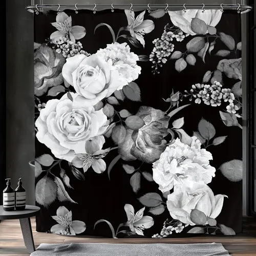 Miniatura 11 de Cortina de ducha de baño con diseño de flores de leopardo y rosas, 60 pulgadas de ancho por 71 pulgadas de alto, color marrón, marrón, marrón