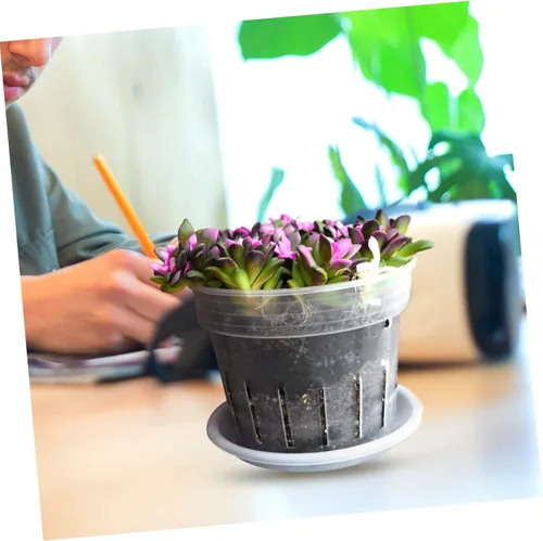 Miniatura 8 de Maceta de orquídeas para interiores, 1 juego de agujeros de ventilación, prácticas macetas redondeadas con bandeja transpirables, macetas