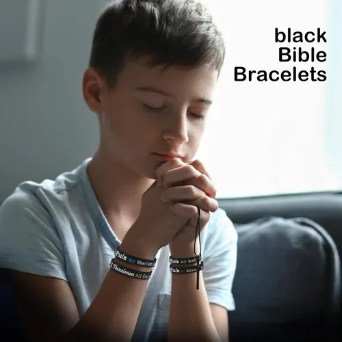Miniatura 11 de Estune 120 pulseras de versículos de la Biblia, con cita motivacional, pulseras de goma, pulseras de silicona religiosas, pulseras de silicona