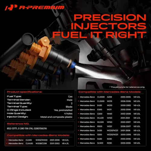 Miniatura 2 de A-Premium Juego de 8 inyectores de combustible compatibles con Mercedes-Benz E430 2000-2002, E500 2003-2006, S430 2001-2006, S500 2000-2006, CLS500