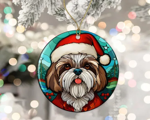 Miniatura 2 de Shih Tzu - Adorno de cerámica de vitrales de Navidad, adorno colgante para árbol de Navidad, adorno de vitral de perro, adorno religioso