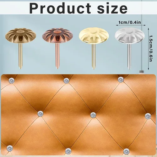 Miniatura 2 de 400 clavos decorativos de latón para tapicería, uñas decorativas de margaritas de latón, uñas antiguas para puerta, tachuelas de tapicería, uñas