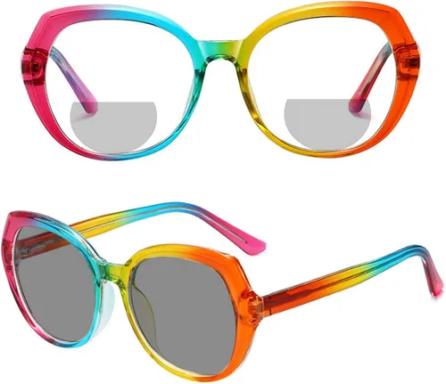 Miniatura 7 de Gafas de lectura bifocales fotocrómicas de transición de gran tamaño para mujeres marco colorido redondo presbípico lectores gafas de sol