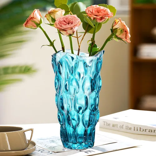 Miniatura 2 de CEMABT Jarrones de vidrio para flores, jarrones modernos engrosados de 3.4 lb para centros de mesa, jarrón para decoración del hogar, cristal, Azul
