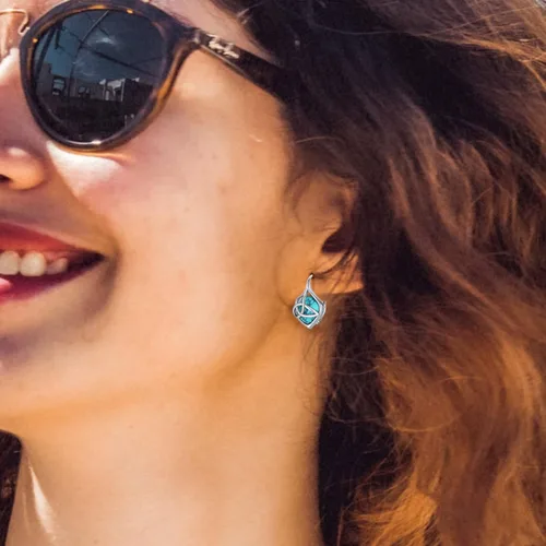 Miniatura 4 de BDL Joyas de turquesa Aretes de plata de ley turquesa natural con circonita cúbica 5A regalos de cumpleaños para ella o mamá joyería de boda