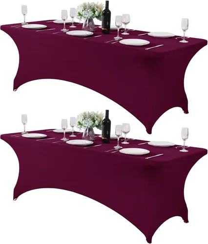 Miniatura 33 de Mantel de elastano para mesas de 4, 6 u 8 pies, mantel elástico universal ajustable para fiestas, banquetes, bodas y eventos - Verde manzana