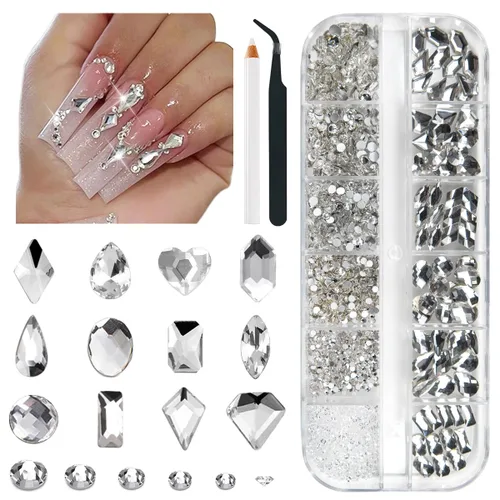 Miniatura 25 de Qiipii 2052 piezas de diamantes de imitación amatista púrpura para uñas, diamantes de imitación de vidrio de color lila claro para uñas, 72 formas