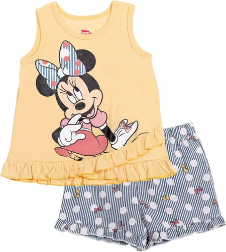 Disney Minnie Mouse - Conjunto de camiseta floral arcoíris y pantalones cortos de cambray, tallas de bebé a niño grande (12 meses - 14-16)