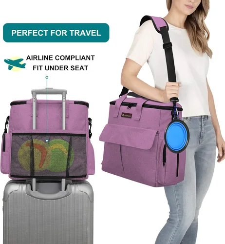 Miniatura 5 de Modoker Bolsa de comida para perros, juego de viaje aprobado por aerolíneas, organizador portátil de accesorios de pañales con 2 contenedores de Rosa